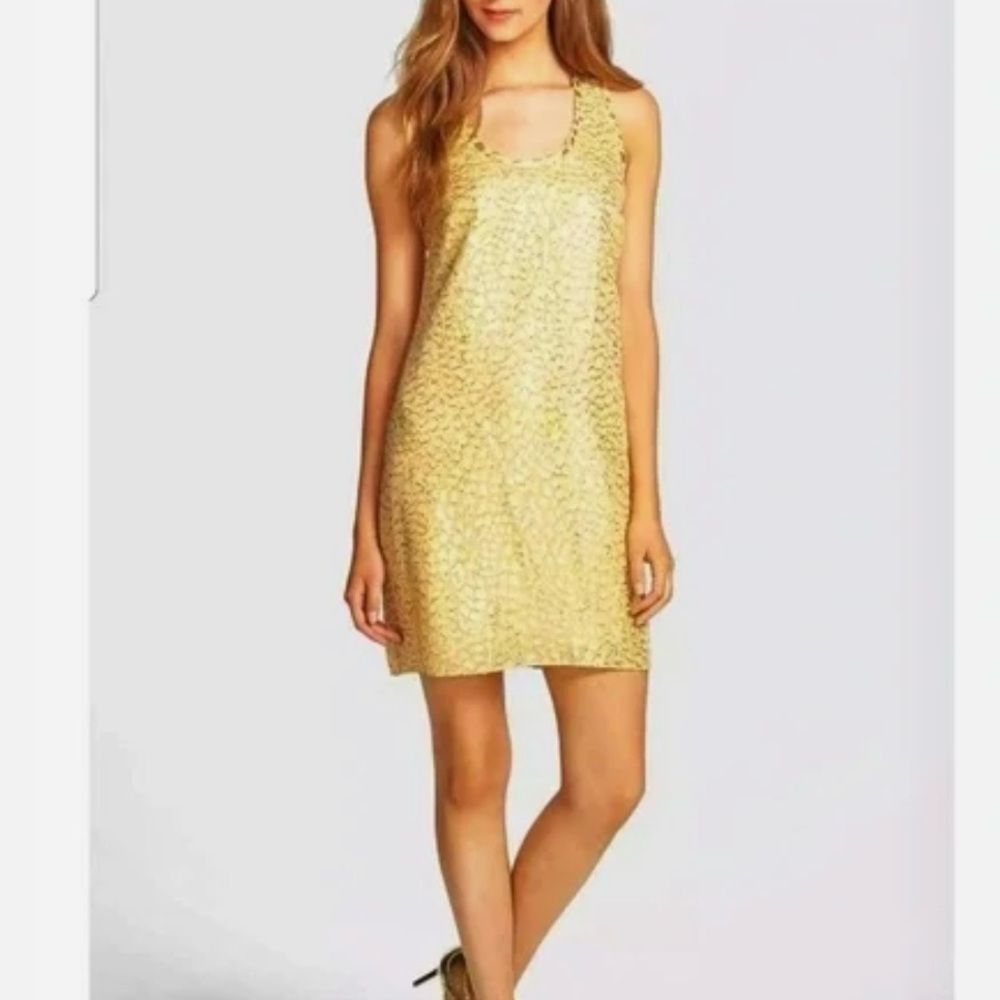 New Lilly Pulitzer Betty Dress Size Medium Packin Heat Jacquard Gold